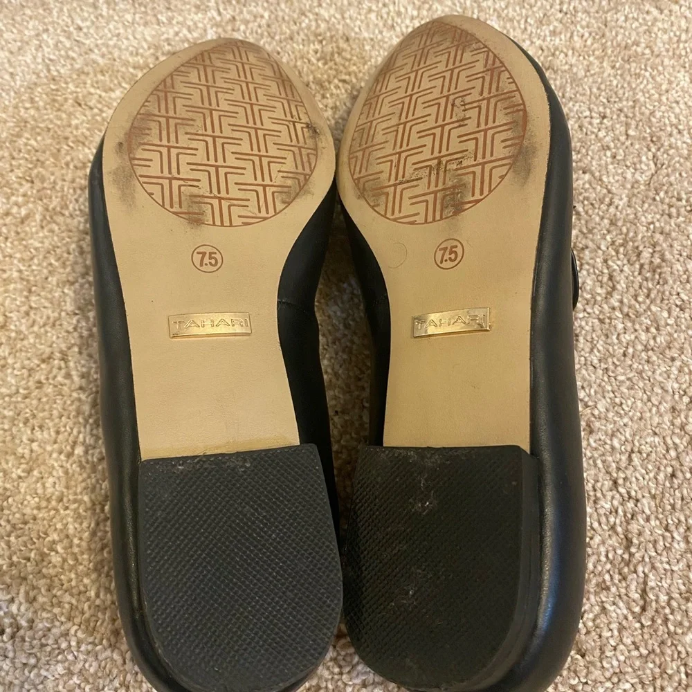 Tahari Black and Gold Indira Flats with Sophisticated Design